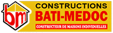 Constructions Bati-Medoc, constructeur de maisons individuelles. Sigle BM rouge et maison stylisée sur fond jaune.